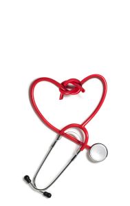 Repaired heart shaped red stethoscope