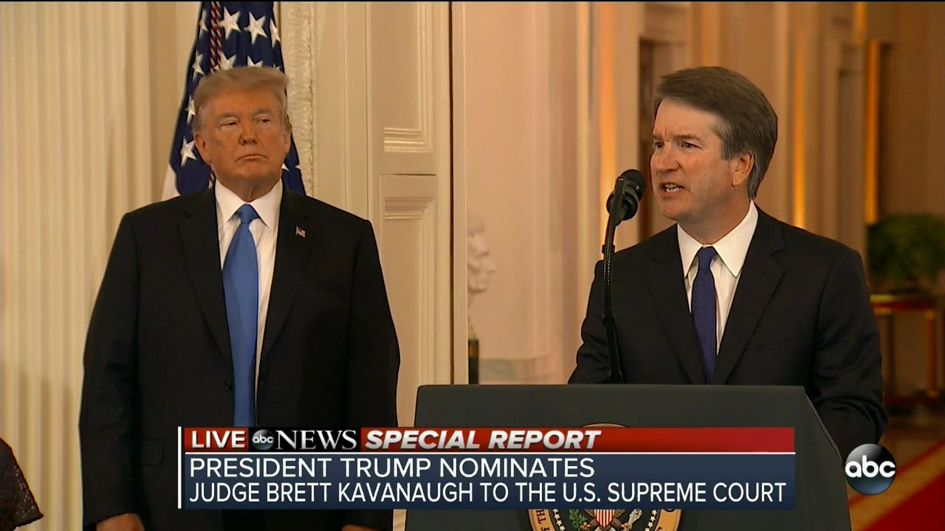 President Trump taps federal appeals court Judge Brett Kavanaugh for Supreme Court as seen on ABC.