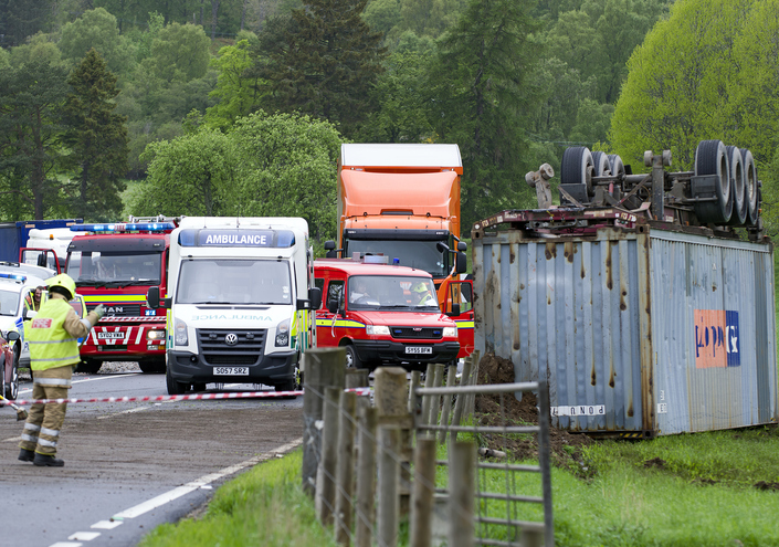 Lorry trailer upside down in field Boat of Garten Scotland