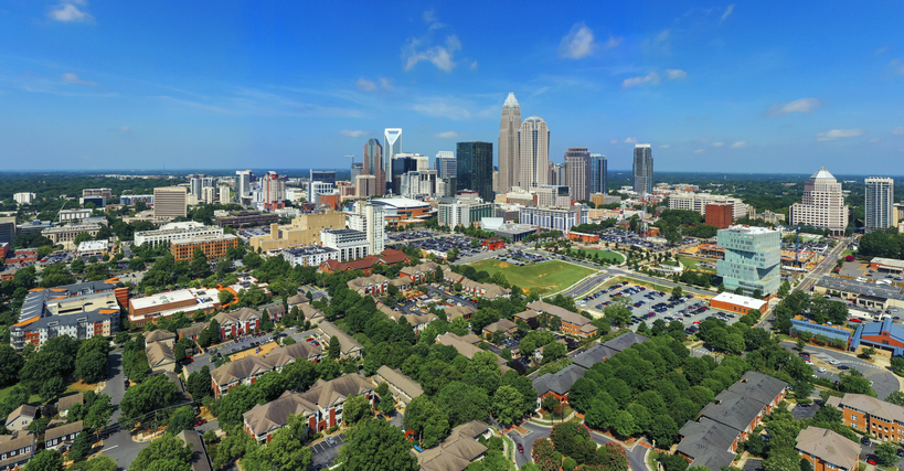 Aerial view of Uptown Downtown Charlotte North Carolina