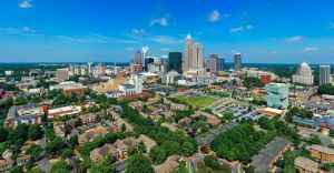 Aerial view of Uptown Downtown Charlotte North Carolina