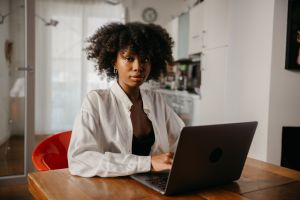 Woman studying and working from home in holiday season