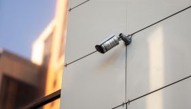 Surveillance camera on the wall.