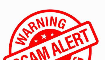 warning, scam alert, vector round icon, red in color