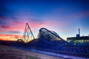 curves of a roller Coaster at Sunset or sunrise