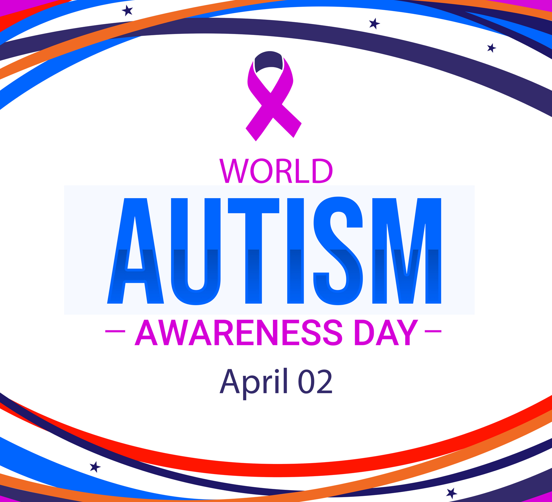 World Autism Awareness day wallpaper with pink ribbon and colorful shapes border design. Autism awareness day backdrop