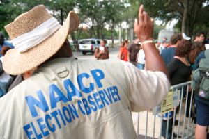 A NAACP elections observer at the Democratic Party presidential election rally.