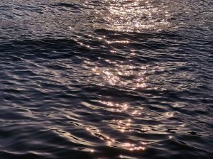 Night sea shiny glittering dark water waves.