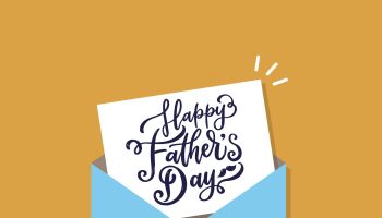 Happy Father’s Day calligraphy greeting card with envelope. Happy Father's Day cute icon.