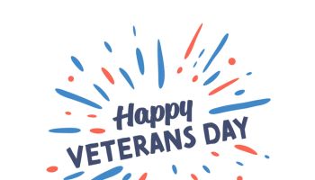 Happy Veterans Day text with vector firework burst