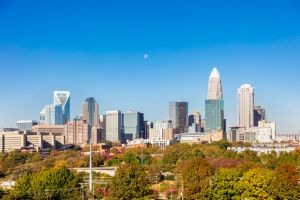 Charlotte North Carolina under a daytime moon