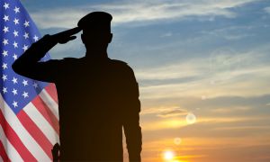 Silhouette of a soldier with USA flag