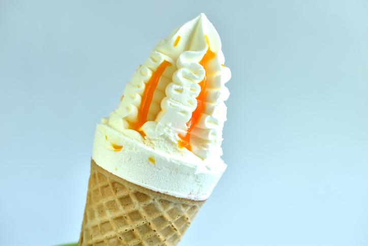 Ice cream waffle cone made from cream with filling.