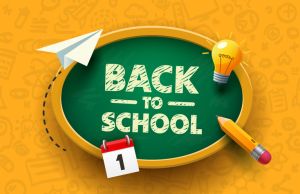 Back to school, school board with an inscription. Vector illustration