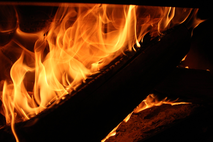 Roaring Fireplace with Burning Logs