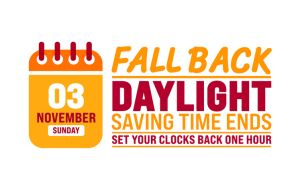 Fall Back daylight saving time ends 2024 background or banner design template. Fall Back Time 2024 is observed every year in November. Set Your Clock Back One Hour banner with clock.