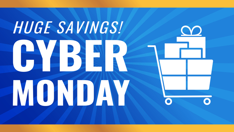 Cyber Monday Sale Web Banner In Bright Blue With A Starburst Background