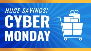 Cyber Monday Sale Web Banner In Bright Blue With A Starburst Background