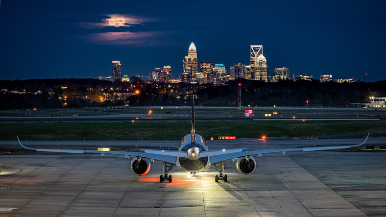 Charlotte, NC at Night at the Airport