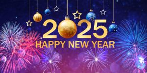 Happy New Year 2025 New Year Celebration 2025 - Golden Numbers and Fireworks on Eve with Abstract Accent Light