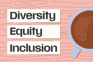 DEI Diversity Equity Inclusion written on the paper notes on wooden desk, flat lay composition