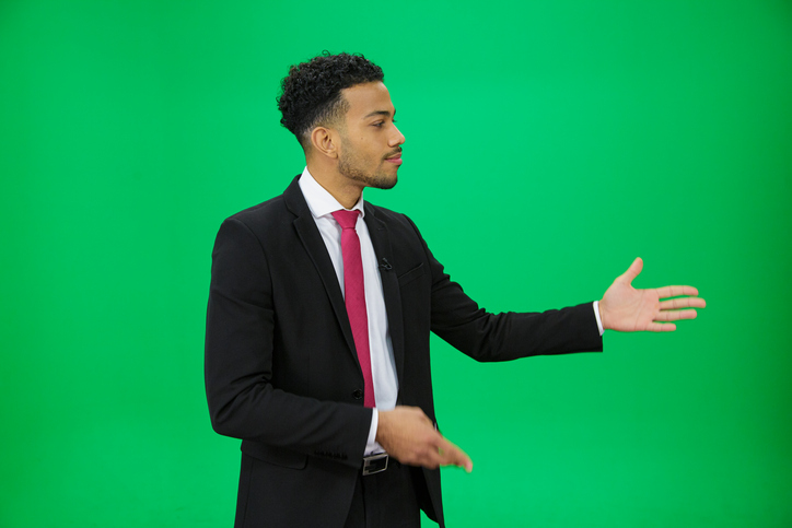 Weather forecaster on green background