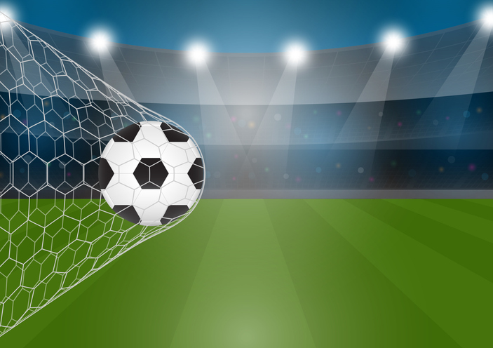 Football or Soccer Ball in Goal. Football Championship. Soccer Banner Template for Poster.