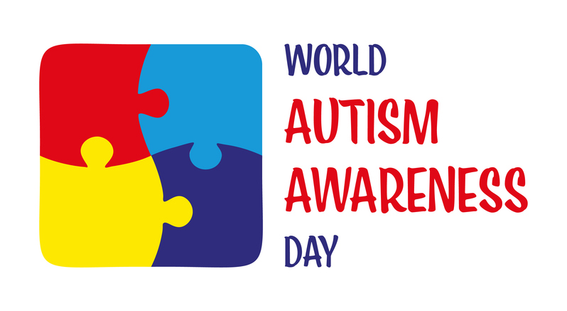 Autism awareness month flat banner concept. Its okay to be different. Set of multicolored human shaped puzzle pieces. ASD syndrome tolerance