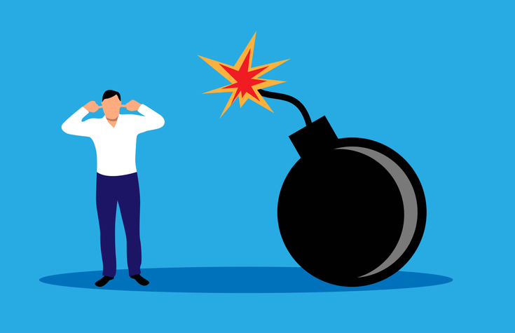Man is Afraid of Bomb Explosion