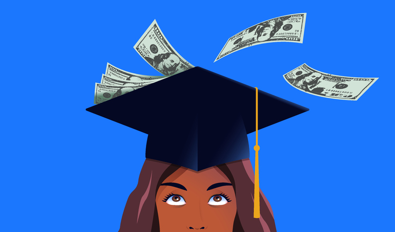 Young female student running out of money