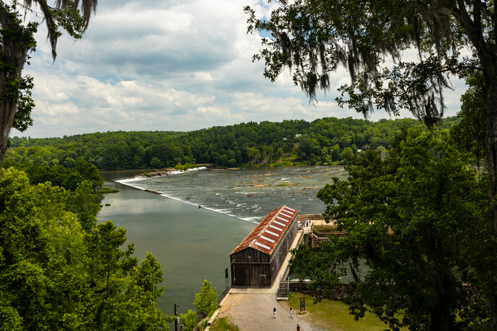 view to the Savannah river rapids and the beginning of the Savannah river canal in Augusta