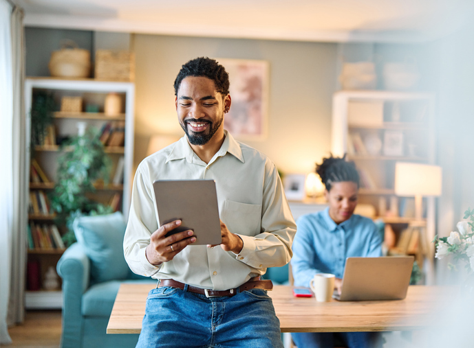 tablet laptop woman business computer working office businesswoman teamwork businessman man colleague couple team together partner love