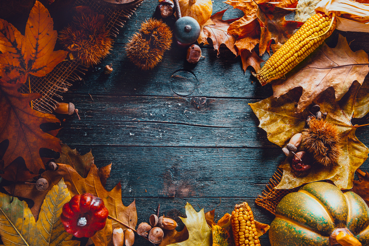 Autumn Harvest Arrangement on Wooden Table