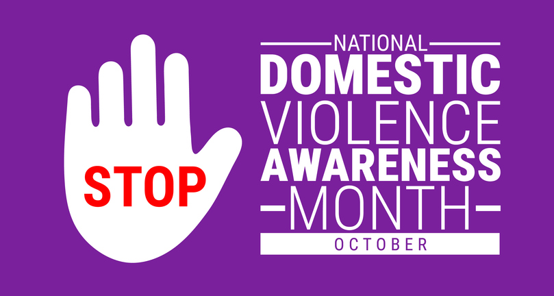 domestic violence awareness month background, banner, card or poster design template is observed every year during October, to raise awareness about the mission. Vector illustration.