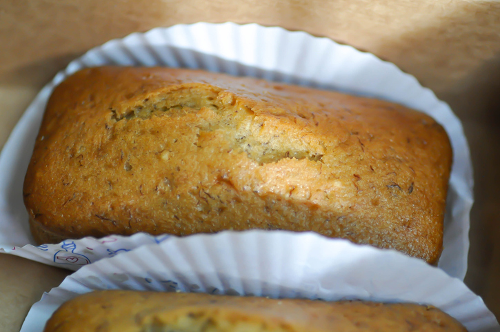 banana cake or banana bread or almond bread , loaf of bread